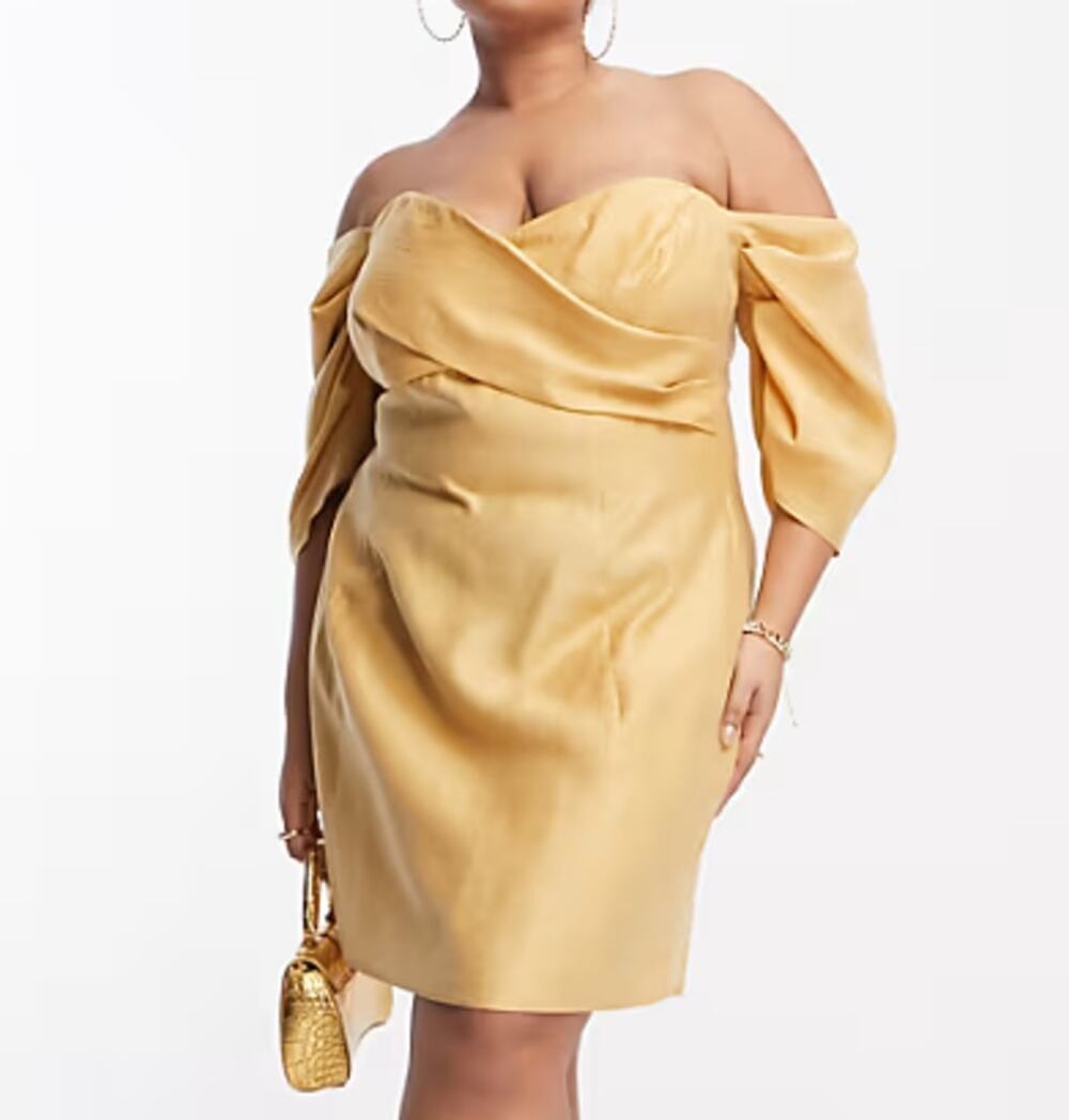 New ~ ASOS NORDSTROM ~ Women's Beige Pleated Off Shoulder Mini Dress Size 14